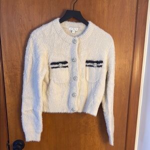 J. Crew Cream Cardigan with Long Sleeves and Fuzzy Texture